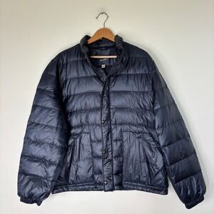 J Crew Navy Blue quilted down puffer jacket Winter Preppy Ski Size Large